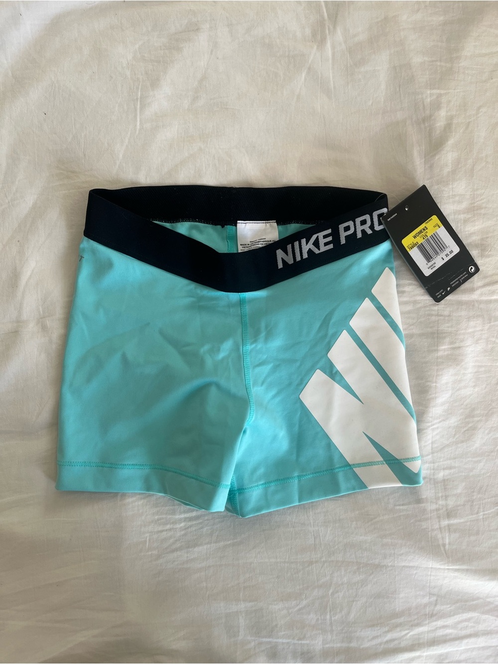 Nike Pro Women's Aqua-Turquoise Compression Shorts with White Logo